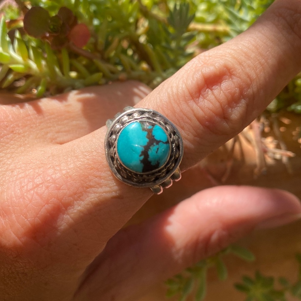 Artist made Real American turquoise and silver ring size 7
